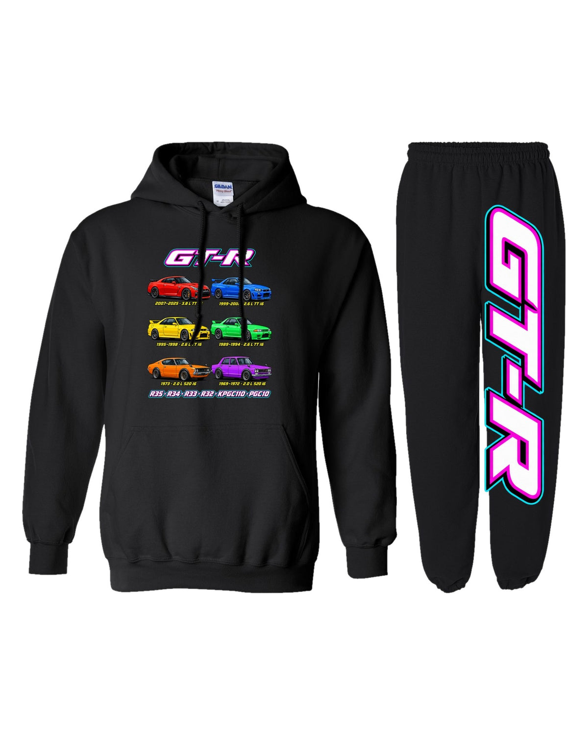 Nissan Skyline GTR Evolution Hoodie + Jogger Set black hoodie and sweatpants