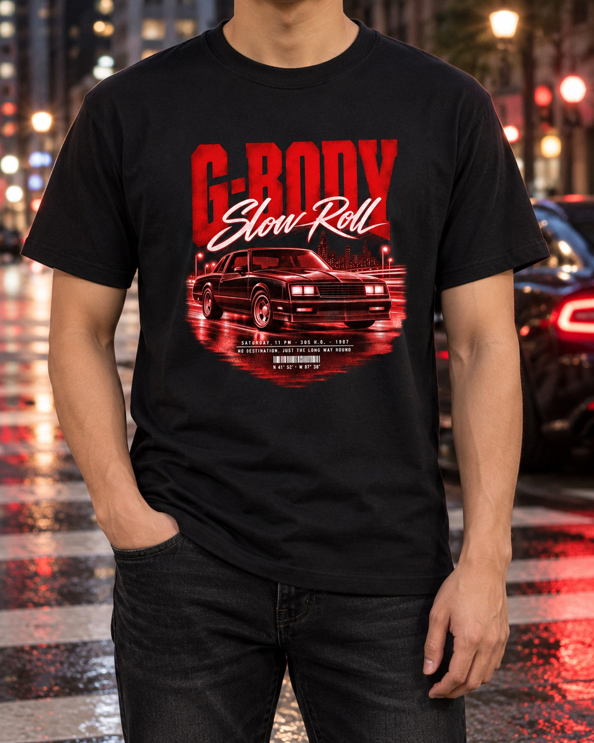 1987 Monte Carlo SS G-Body Slow Roll Saturday Night Poster Tee T-Shirt Black worn hero