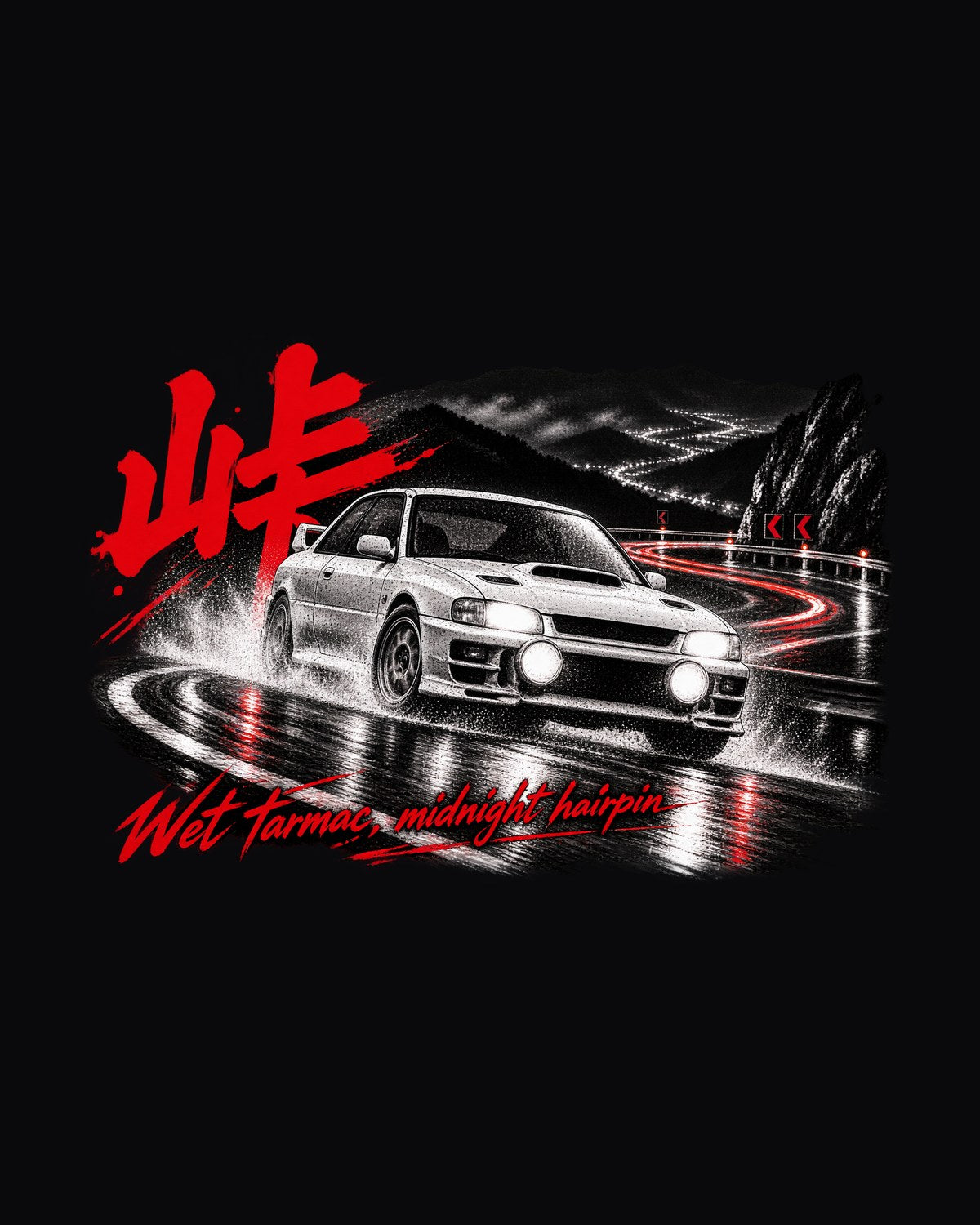 Subaru Impreza WRX GC8 Touge Night print Tee, Midnight Hairpin design only