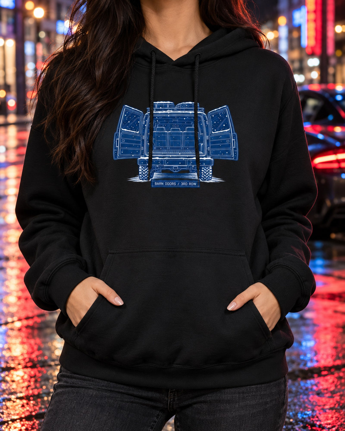Chevy Suburban GMT400 Barn Doors Blueprint Tee, 1992-1999 Pull Over Hoodie Black worn hero