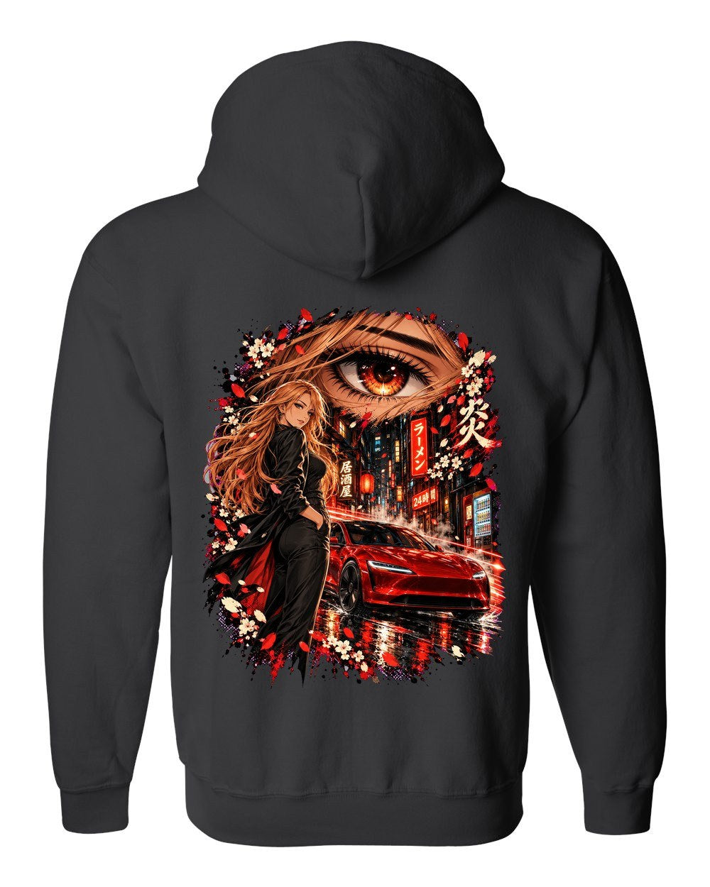 Tesla Model 3 Highland Anime Girl Zip Hoodie Black back