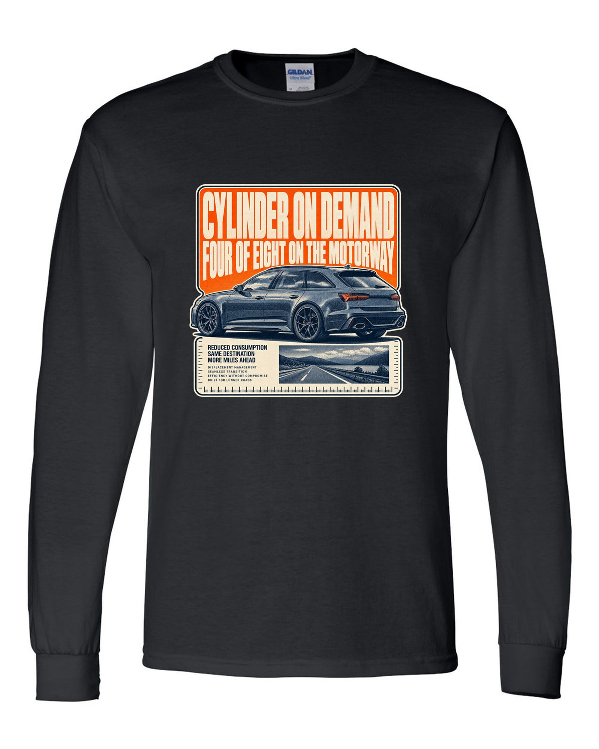 Audi RS6 Avant C8 wagon halftone statement print black long sleeve front view with the design