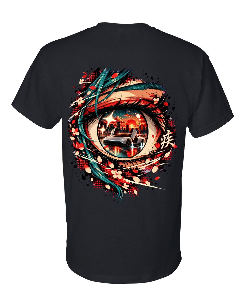 Tesla Roadster Anime Girl T-Shirt Black back