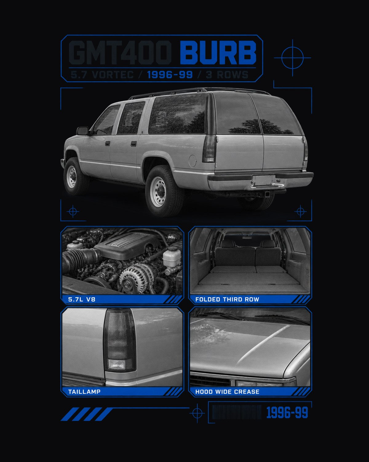 Chevrolet GMT400 Suburban 1992-99 Dossier Tee, 5.7 Vortec Gift design only