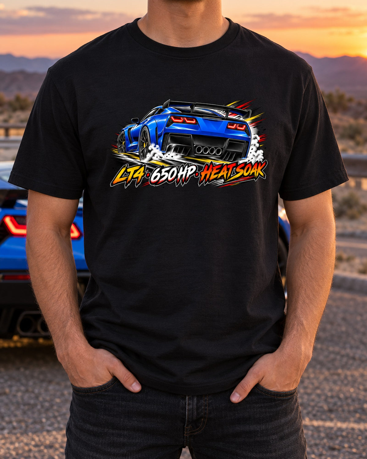 Corvette C7 Z06 Retro Manga Panel Shirt, LT4 650 HP Heat Soak T-Shirt Black worn hero