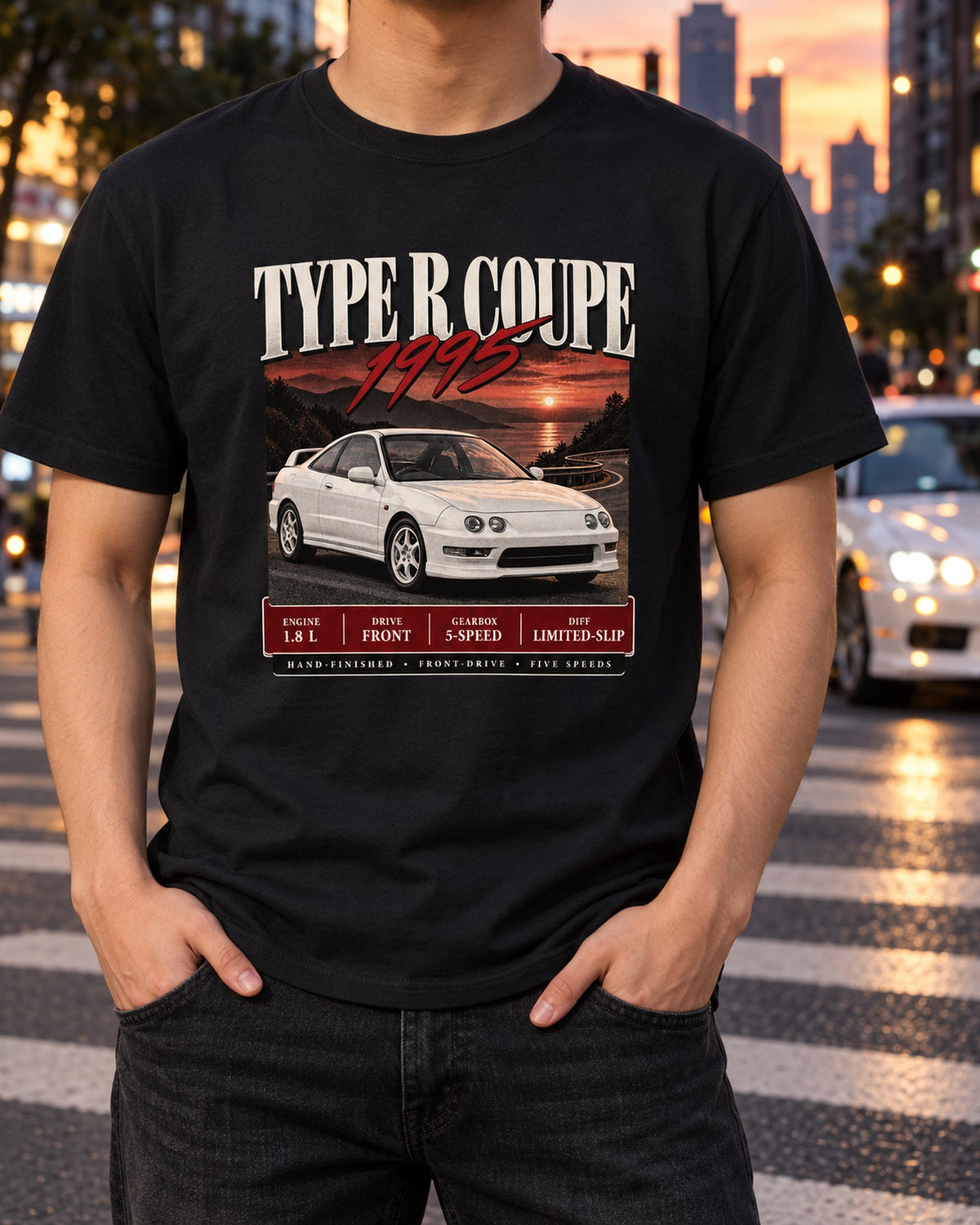 Honda Integra DC2 Type R Coupe Archive Panel Shirt, The Teg T-Shirt Black worn hero