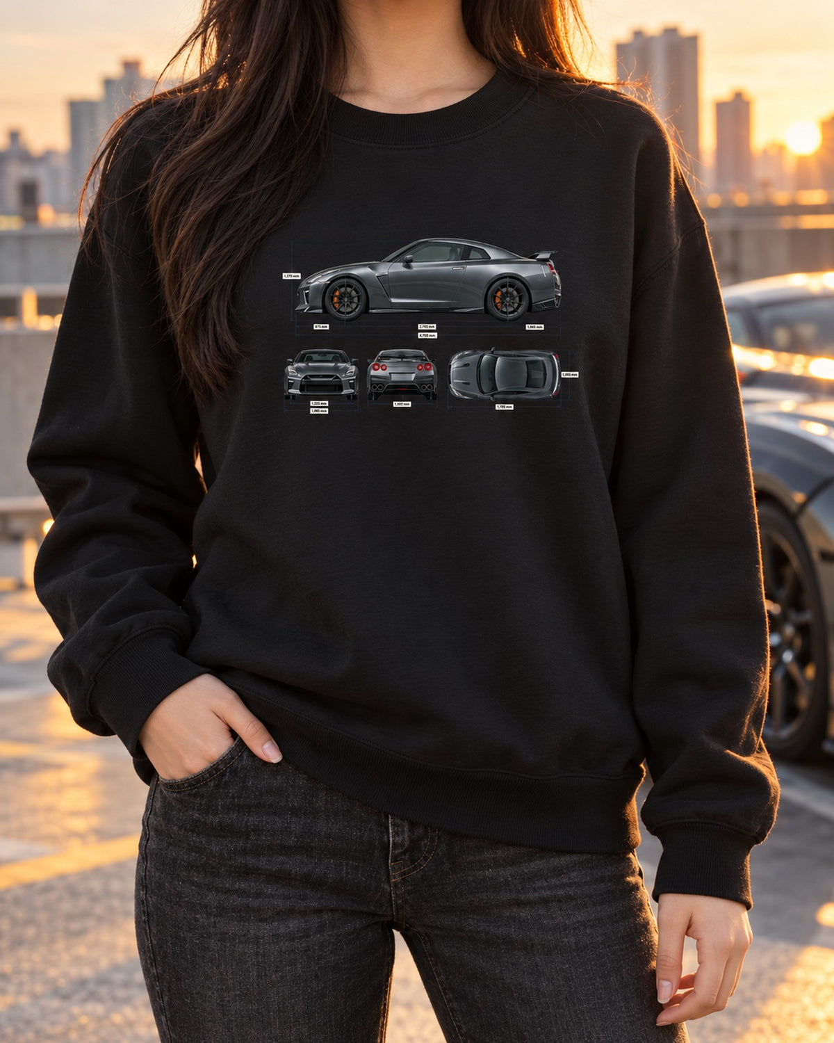 Nissan GT-R50 Italdesign Spec Poster Shirt, 50 Units Only Crewneck Black worn hero