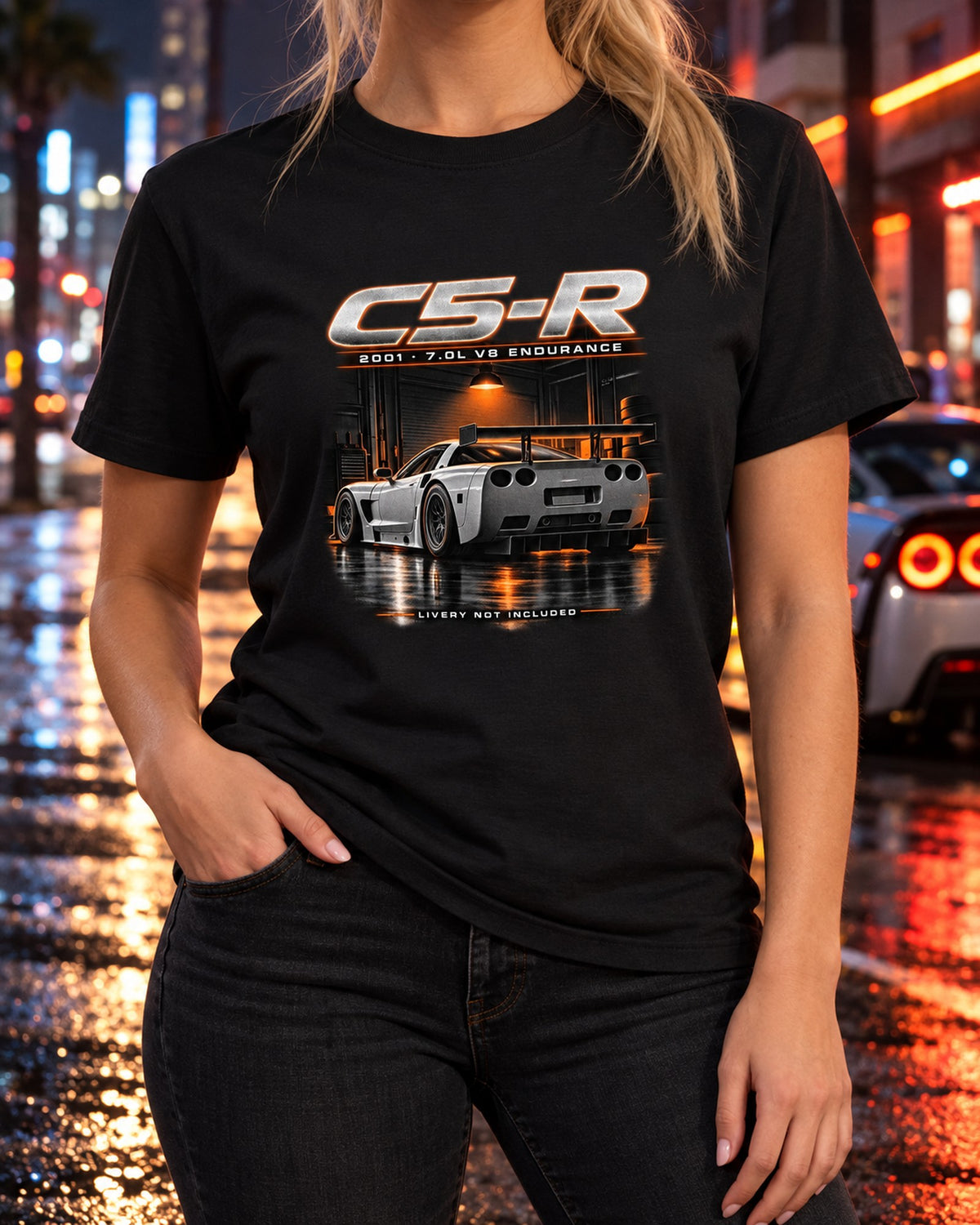 Corvette C5-R 2001 Endurance Race Car Garage Night Tee T-Shirt Black worn hero
