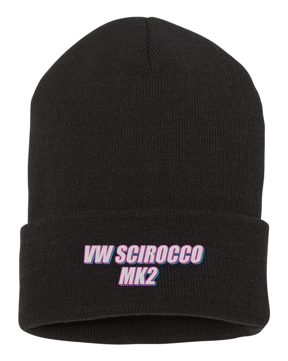 Vw Scirocco Mk2 black beanie front view with car name