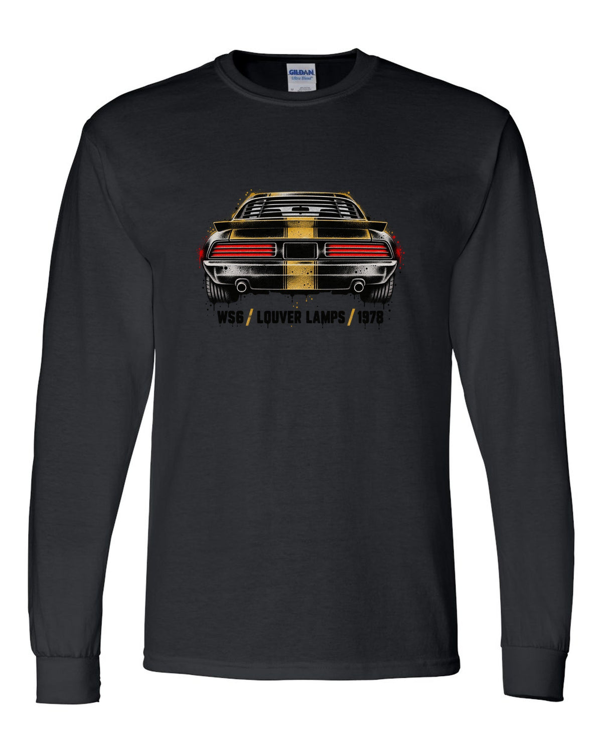 1978 Pontiac Firebird Formula rear taillights cutout in stencil style black long sleeve front view with the design