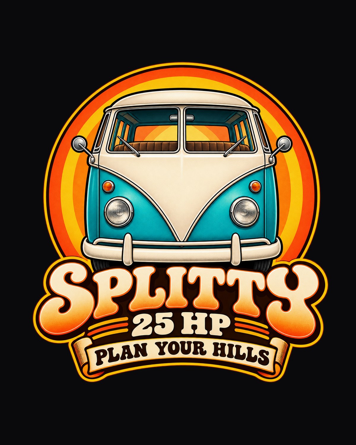 VW Bus T1 Splitty 80s Airbrush Chrome Tee, Plan Your Hills design only