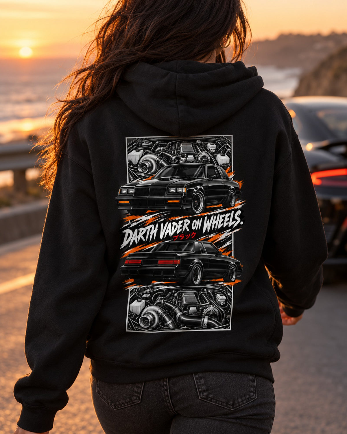 Buick Grand National Torn Poster Full-Back Graphic Tee Pull Over Hoodie Black worn hero