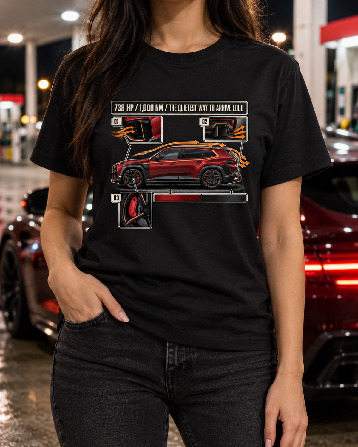 BMW XM Label Red Aero Callouts Shirt, 738 HP Hybrid T-Shirt Black worn hero