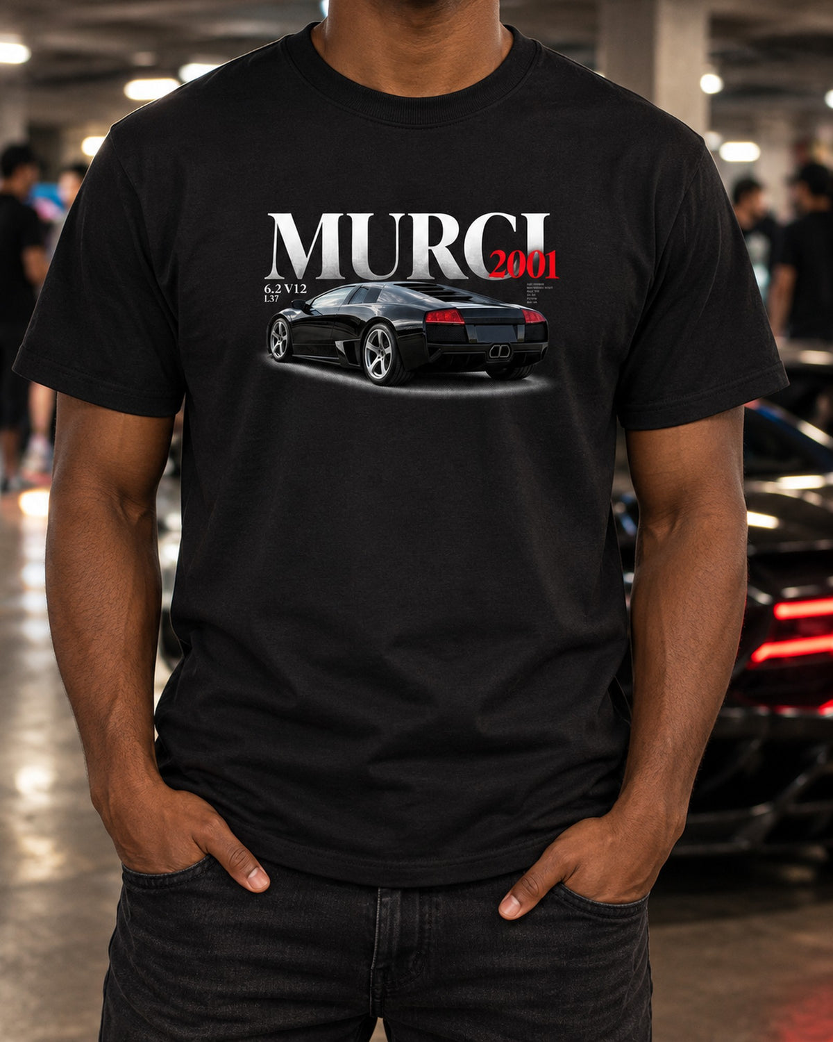Murcielago L537 6.2 V12 Editorial Tee, Lamborghini Car Shirt T-Shirt Black worn hero