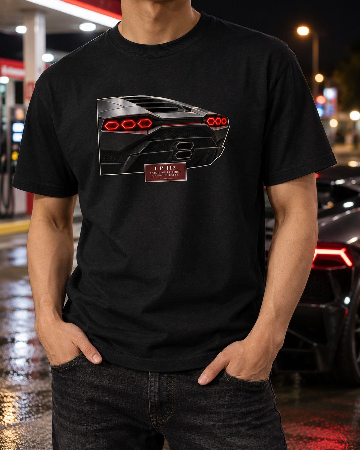 Lamborghini Countach LPI 800-4 Taillight Macro Shirt T-Shirt Black worn hero