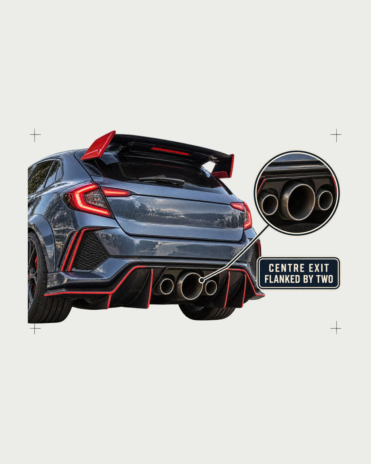 Civic Type R FK8 Triple Exhaust Tail Close-Up Shirt design only