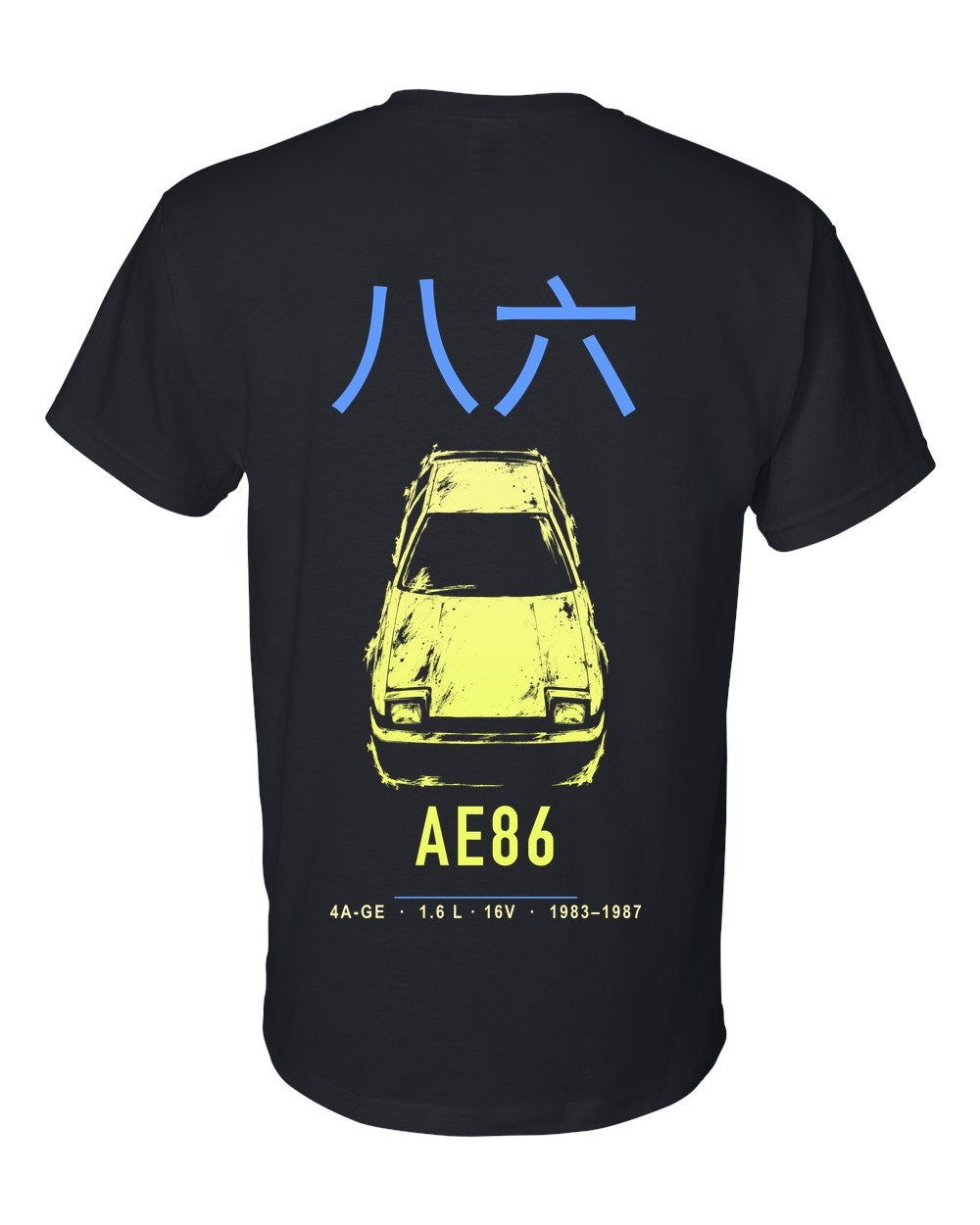 AE86 full-back artwork black t-shirt back view with the design