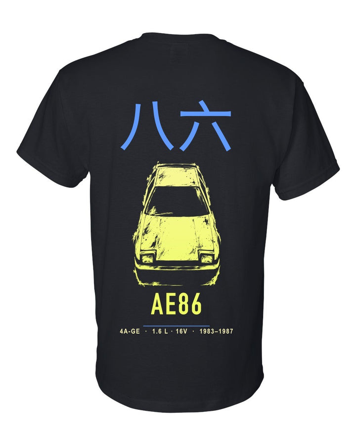 AE86 full-back artwork black t-shirt back view with the design