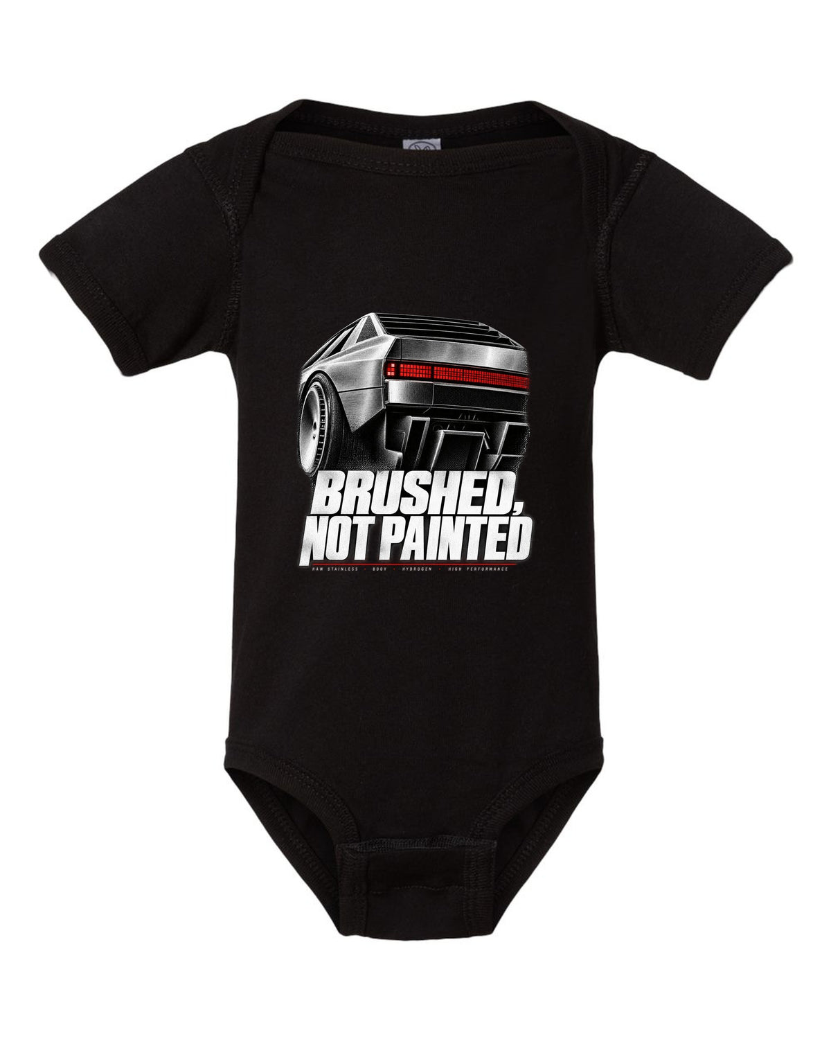 Hyundai N Vision 74 rear three-quarter macro print of pixel taillights black baby onesie front view with the design