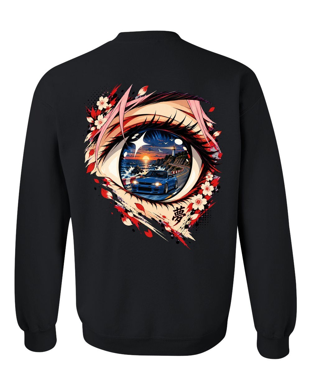 Subaru BRZ Anime Girl Crewneck Black back