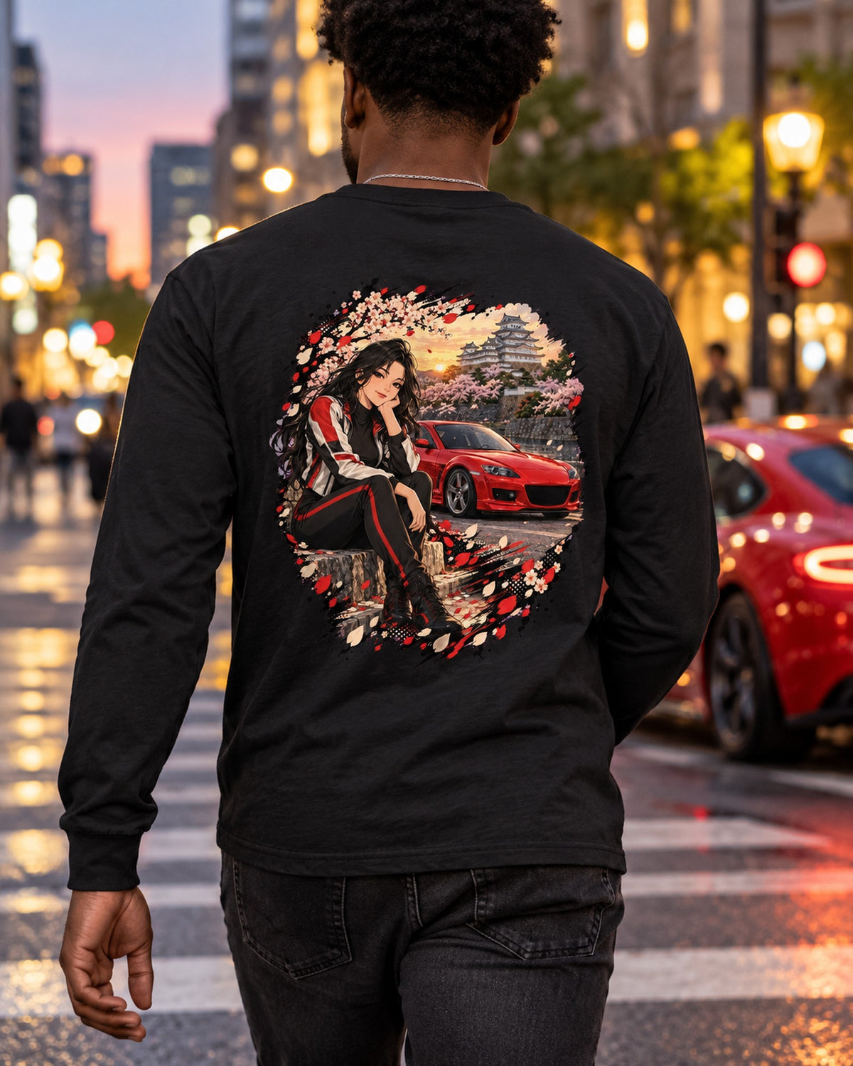Mazda RX-8 Anime Girl Shirt, Hoodie & More Long Sleeve Black worn hero