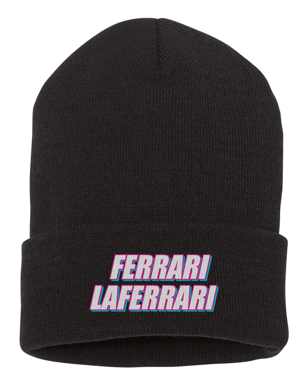 Ferrari Laferrari black beanie front view with car name