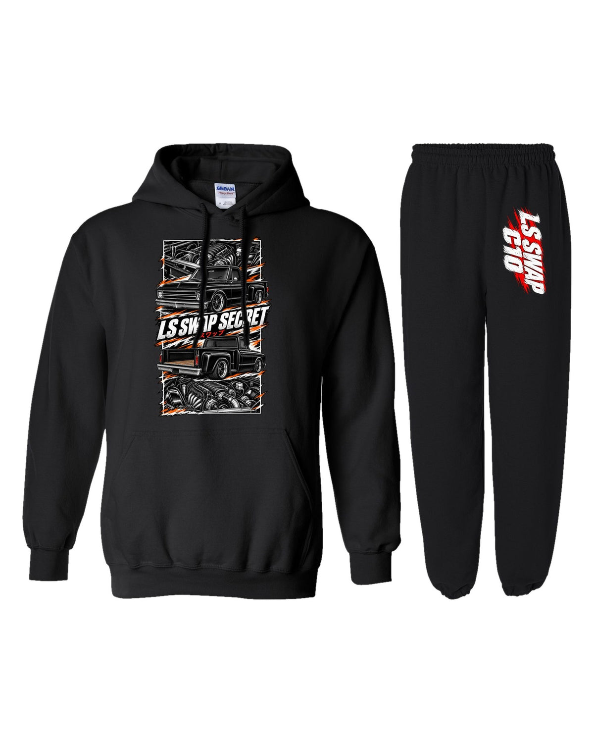 LS Swap C10 Torn Poster Hoodie + Jogger Set black hoodie and sweatpants