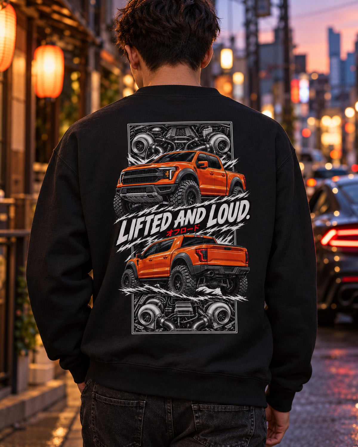 Ford F-150 Raptor Torn Poster Full-Back Graphic Tee Crewneck Black worn hero