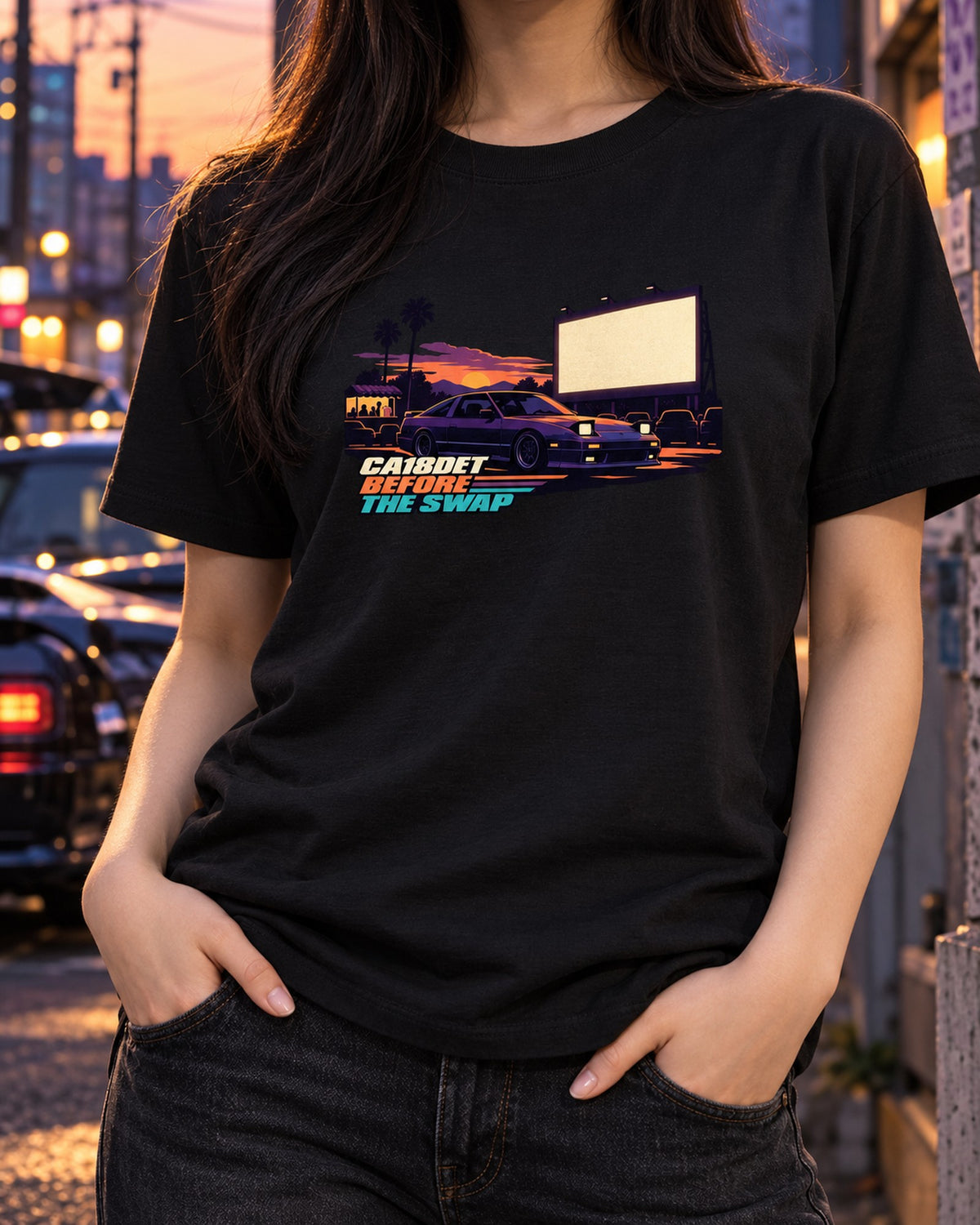 Nissan 180SX S13 CA18DET Before the Swap Flat Vector Shirt T-Shirt Black worn hero