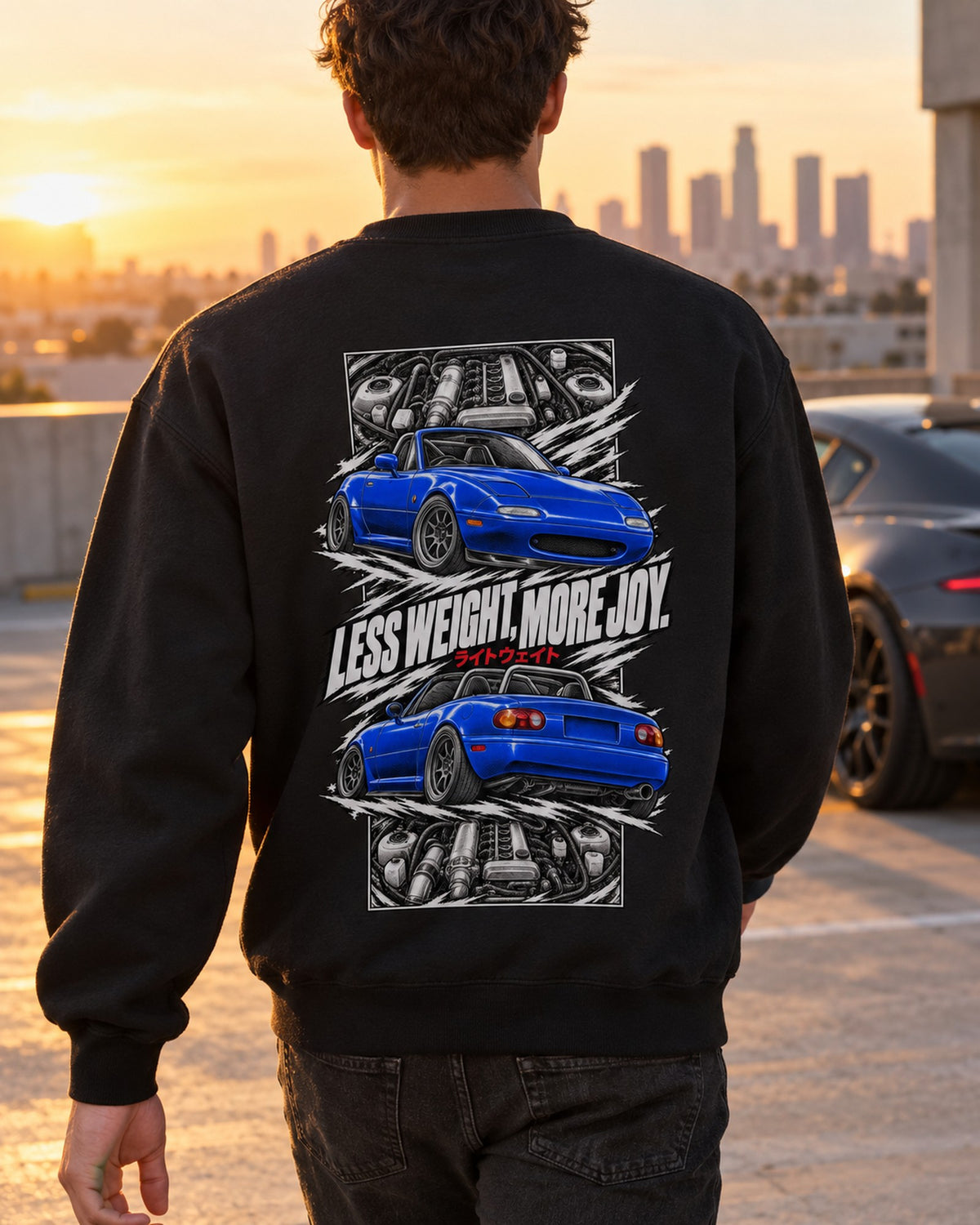 Mazda MX-5 Miata Na Torn Poster Full-Back Graphic Tee Crewneck Black worn hero