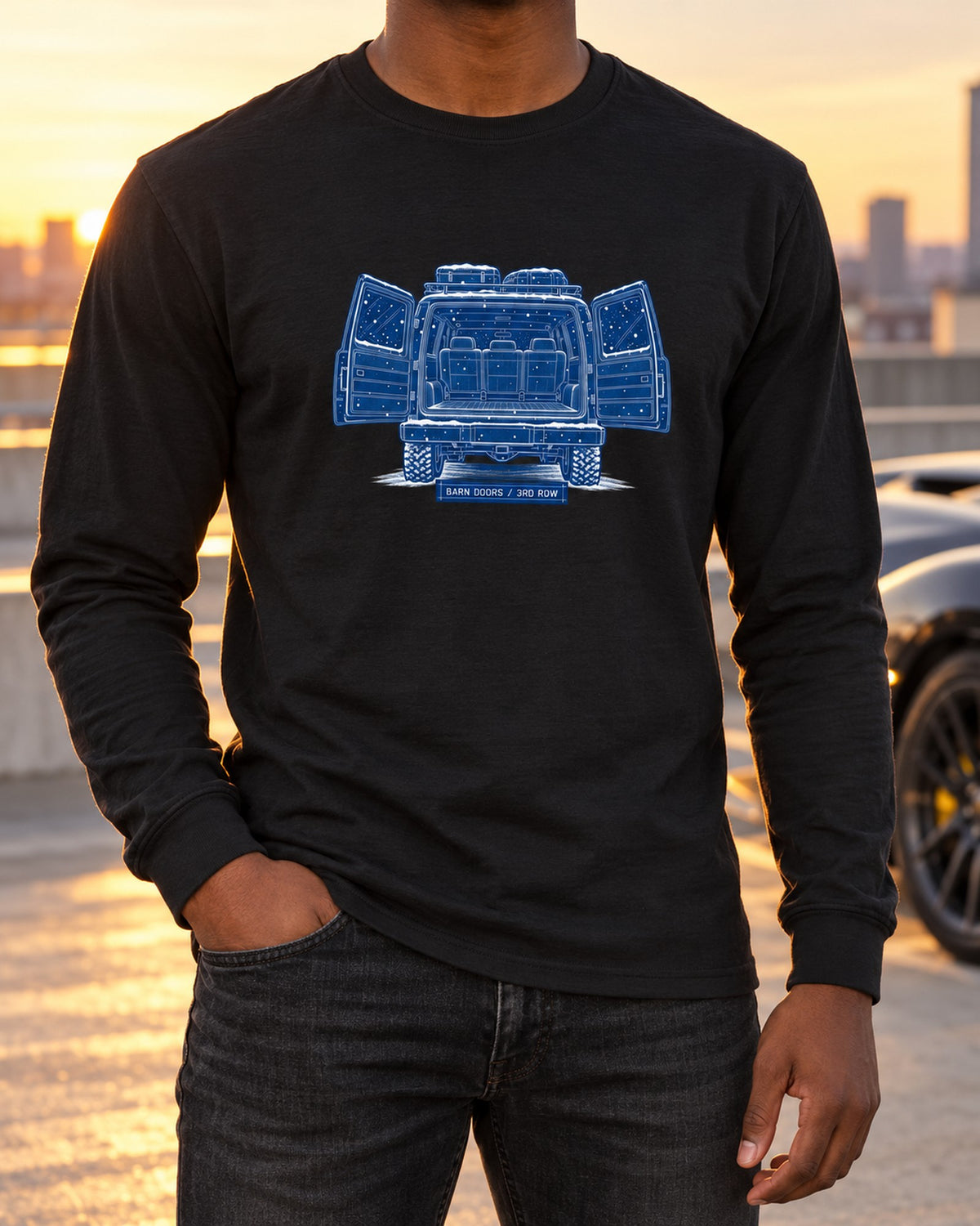 Chevy Suburban GMT400 Barn Doors Blueprint Tee, 1992-1999 Long Sleeve Black worn hero