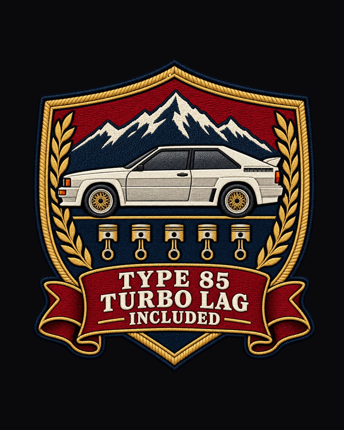 Audi Ur-Quattro Type 85 Shield Crest Shirt, Turbo Lag Included design only