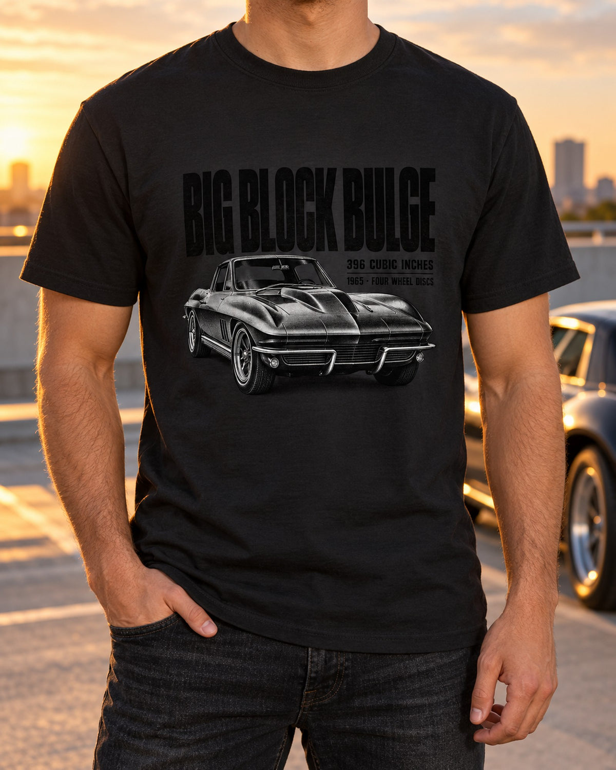 Corvette C2 Sting Ray 1965 396 Big Block Halftone Tee T-Shirt Black worn hero