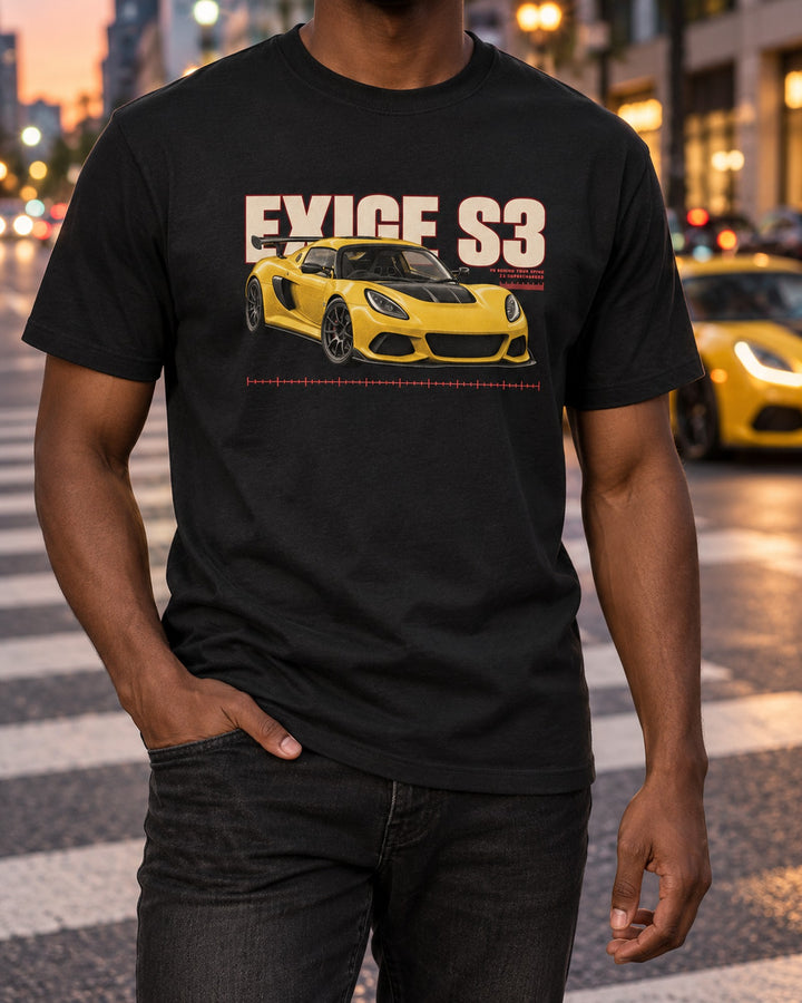 Lotus Exige S3 V6 Halftone Shirt, 3.5 Supercharged T-Shirt Black worn hero
