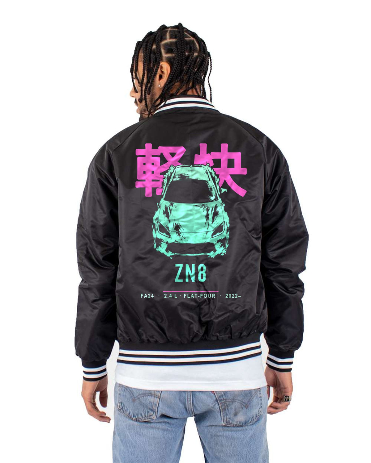 ZN8 FA24 Full-Back Graphic Tee Bomber Jacket Black back