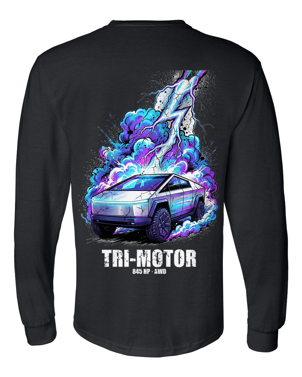 Tesla Cybertruck Bolt Long Sleeve T-Shirt — Black back