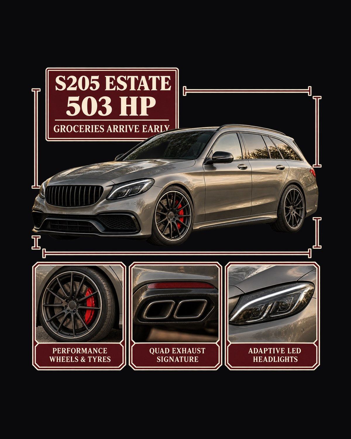 Mercedes-AMG C63 S Estate S205 Dossier Panel Shirt, 503 HP Wagon design only