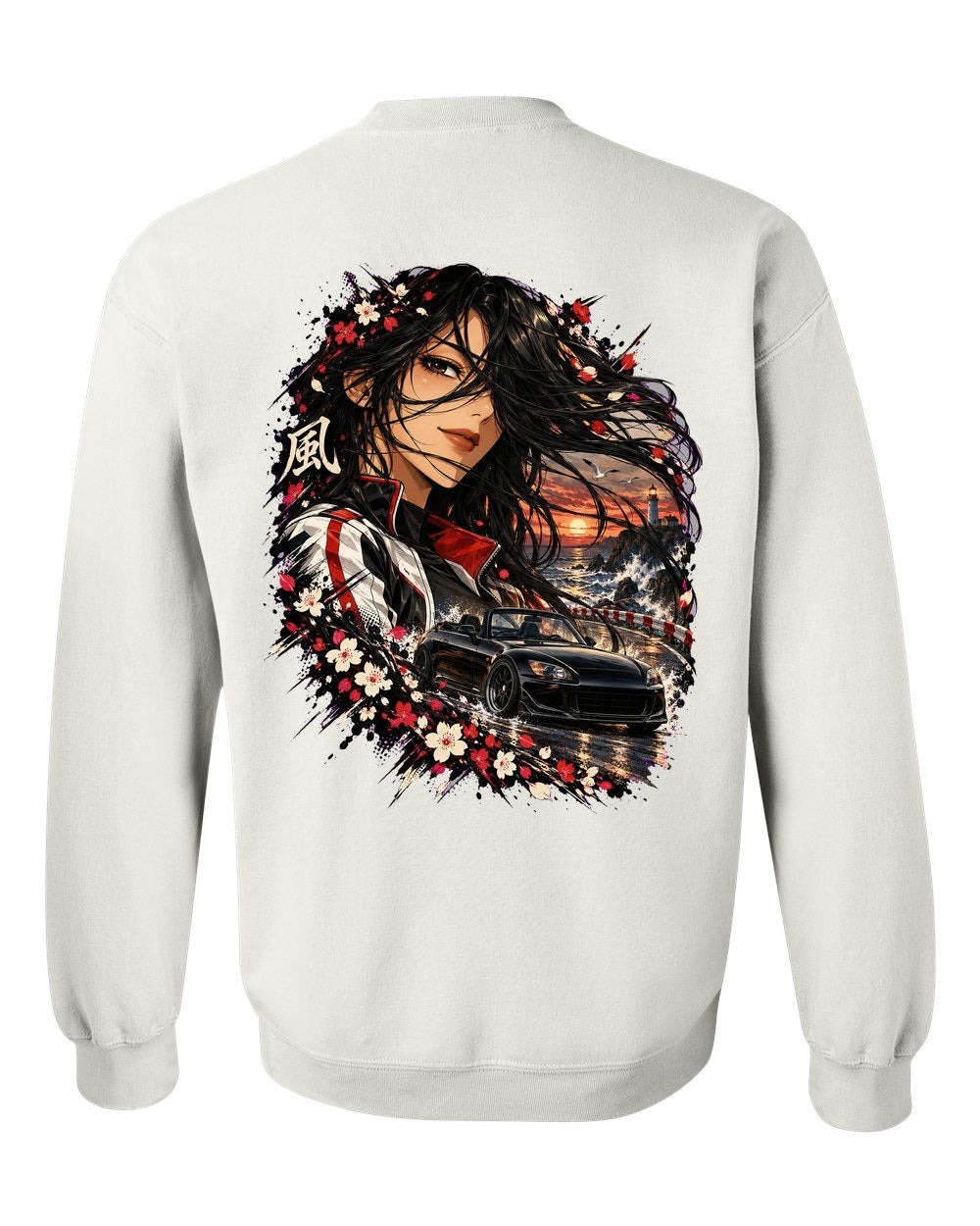 Honda S2000 Anime Girl Crewneck White back