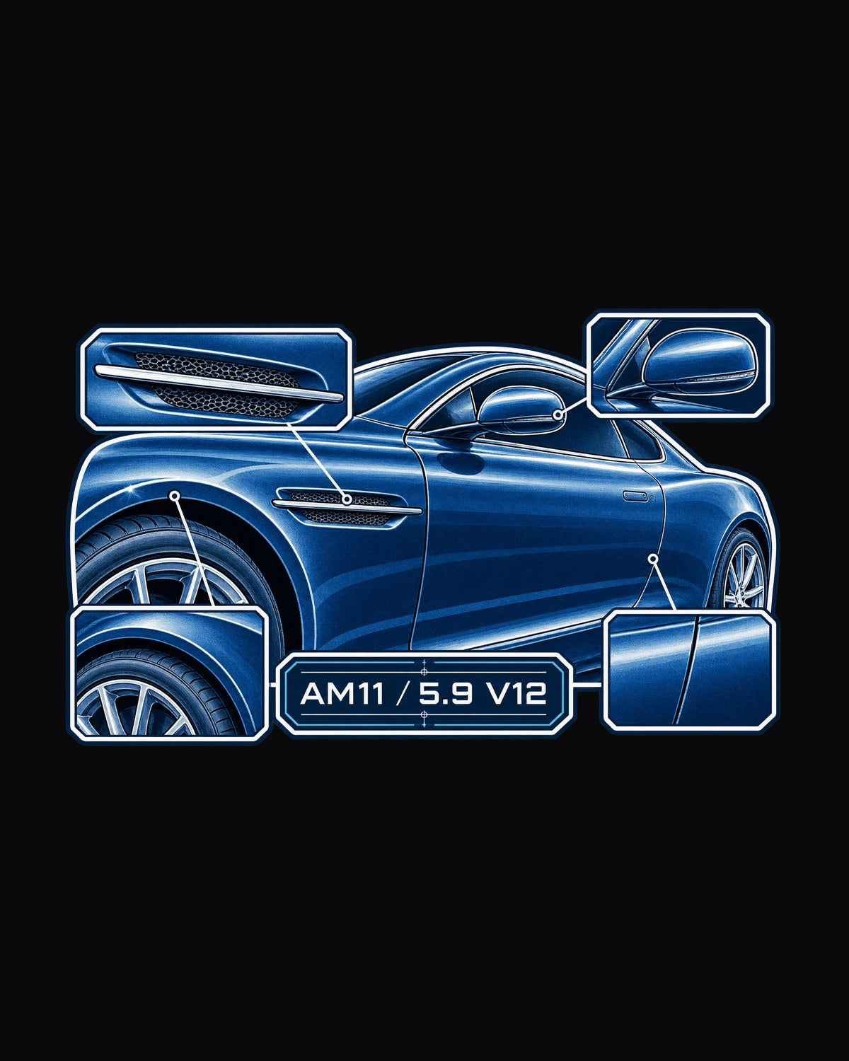 Aston Martin DB9 2004 Side Strake Cyanotype Shirt, AM11 V12 design only