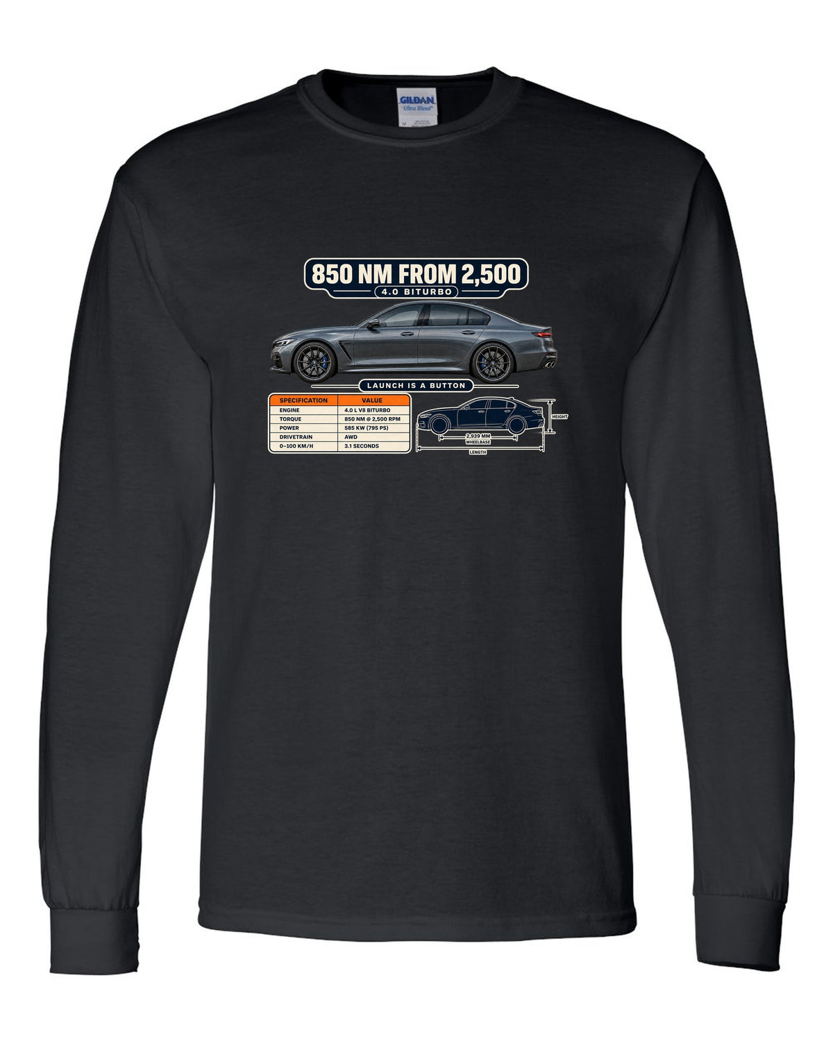 Spec poster print of a Nardo-style grey Mercedes-AMG E63 S W213 facelift black long sleeve front view with the design