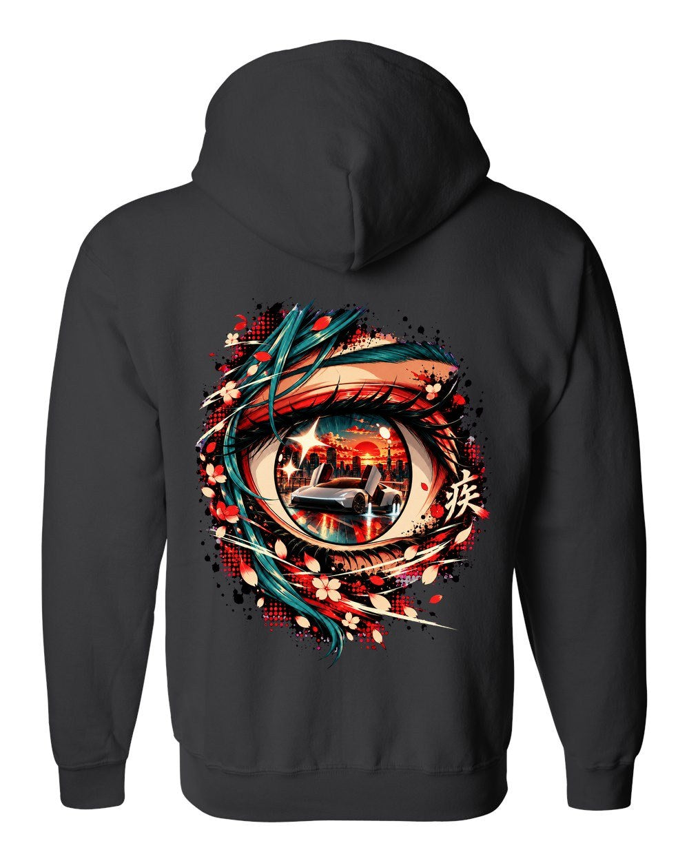 Tesla Roadster Anime Girl Zip Hoodie Black back
