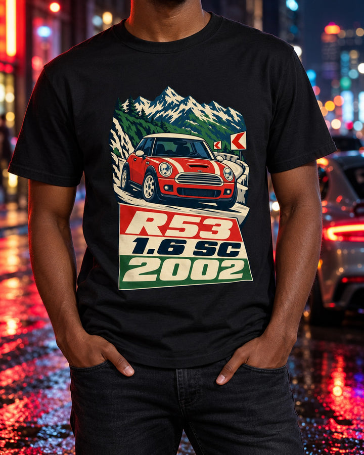 Alpine Pocket Racer Mini Cooper S R53 1960s Race Poster Shirt T-Shirt Black worn hero