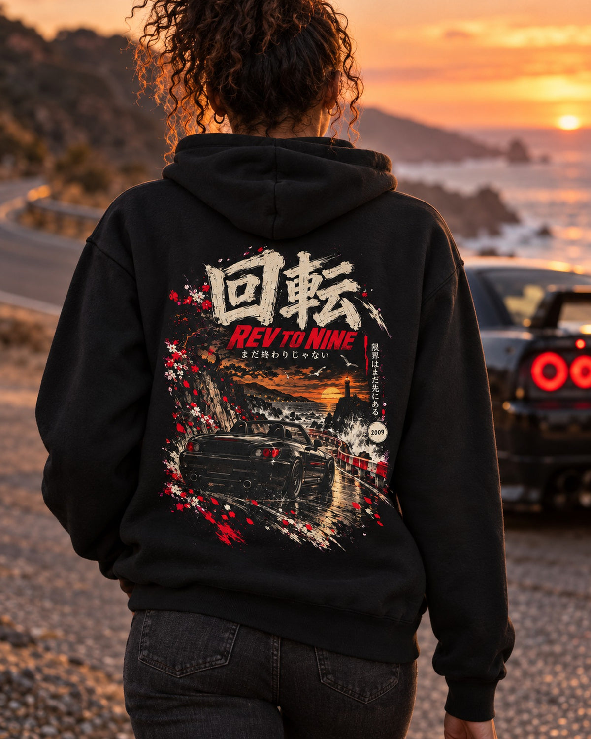 Honda S2000 Rev To Nine Shirt, Hoodie & More Pull Over Hoodie Black worn hero