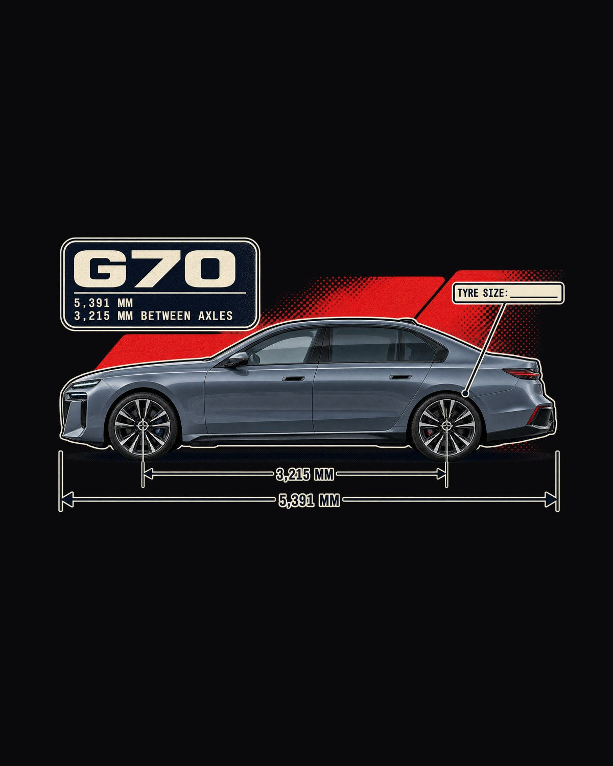 BMW i7 M70 xDrive G70 Dimension Blueprint Shirt design only
