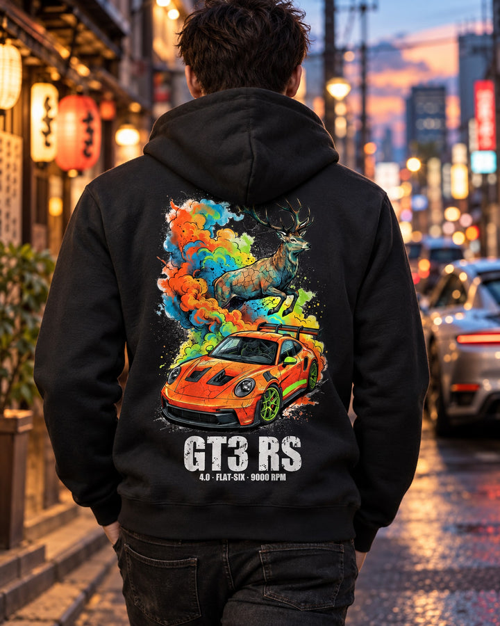 Porsche 911 GT3 RS Stag Pull Over Hoodie & Zip Hoodie Zip Hoodie Black worn hero