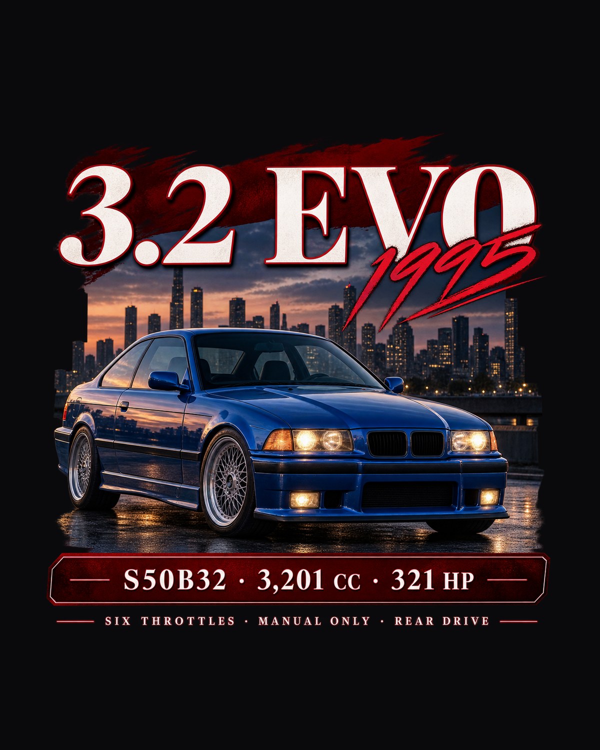 BMW E36 M3 3.2 Evo Coupe S50B32 Archive Panel Shirt design only