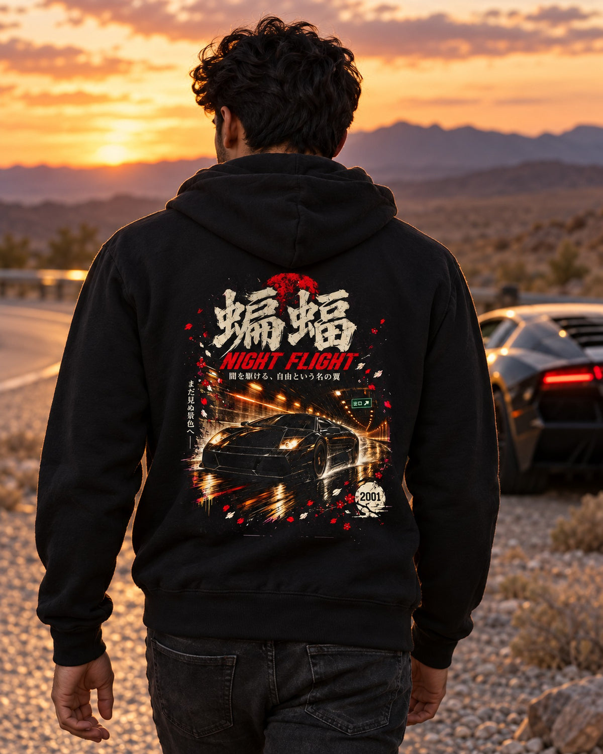 Lamborghini Murciélago Night Flight Shirt, Hoodie & More Zip Hoodie Black worn hero