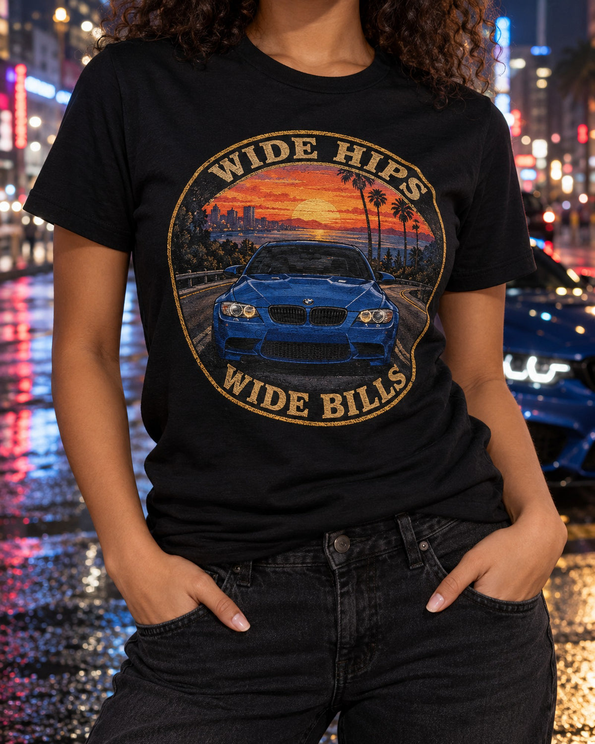 BMW E92 M3 Wide Hips Crest Shirt, Wide Bills Joke T-Shirt Black worn hero