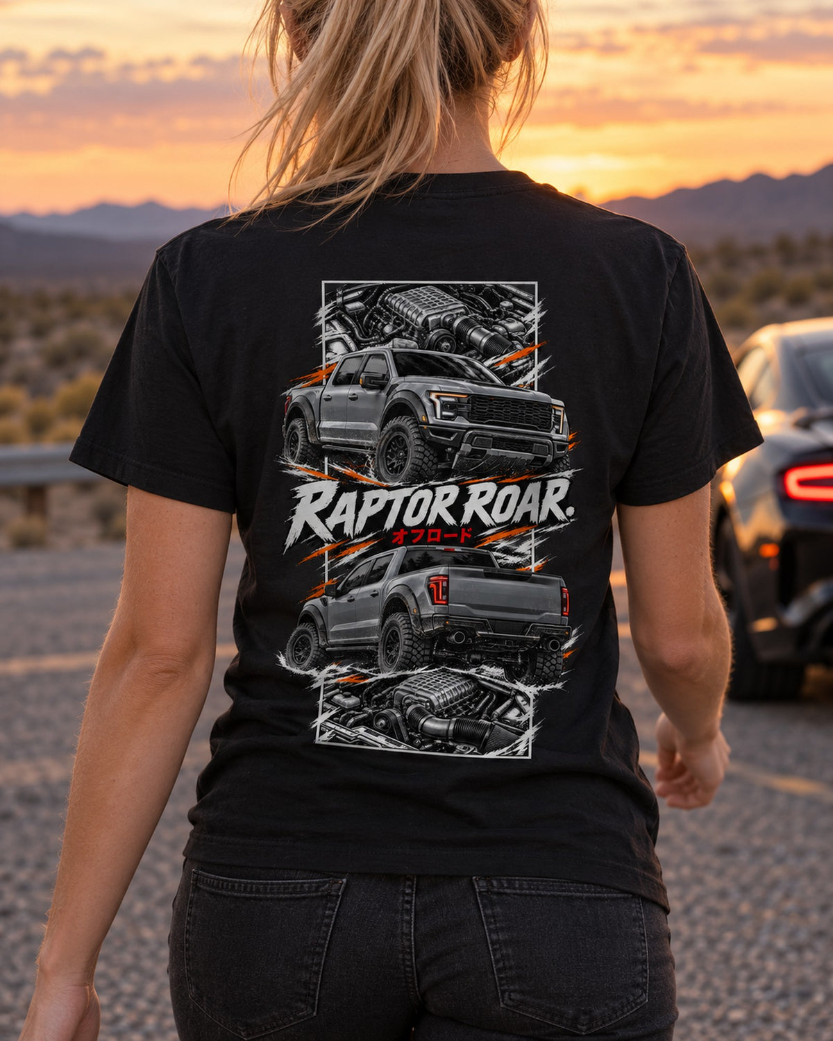 Ford F-150 Raptor R Torn Poster Full-Back Graphic Tee T-Shirt Black worn hero