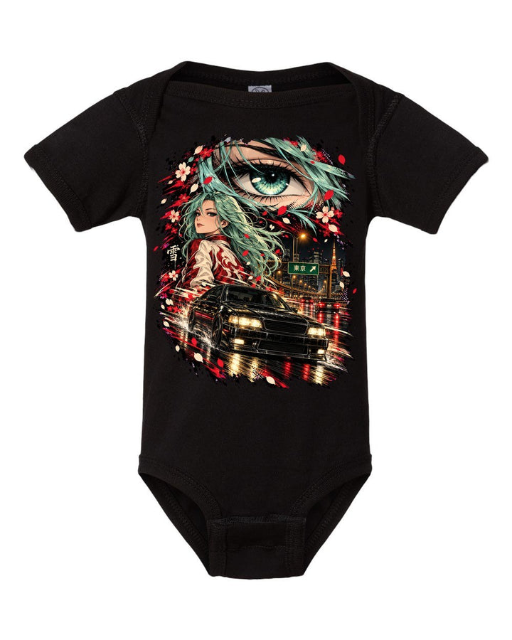 BMW M5 E39 Anime Girl Baby Onesie Black front